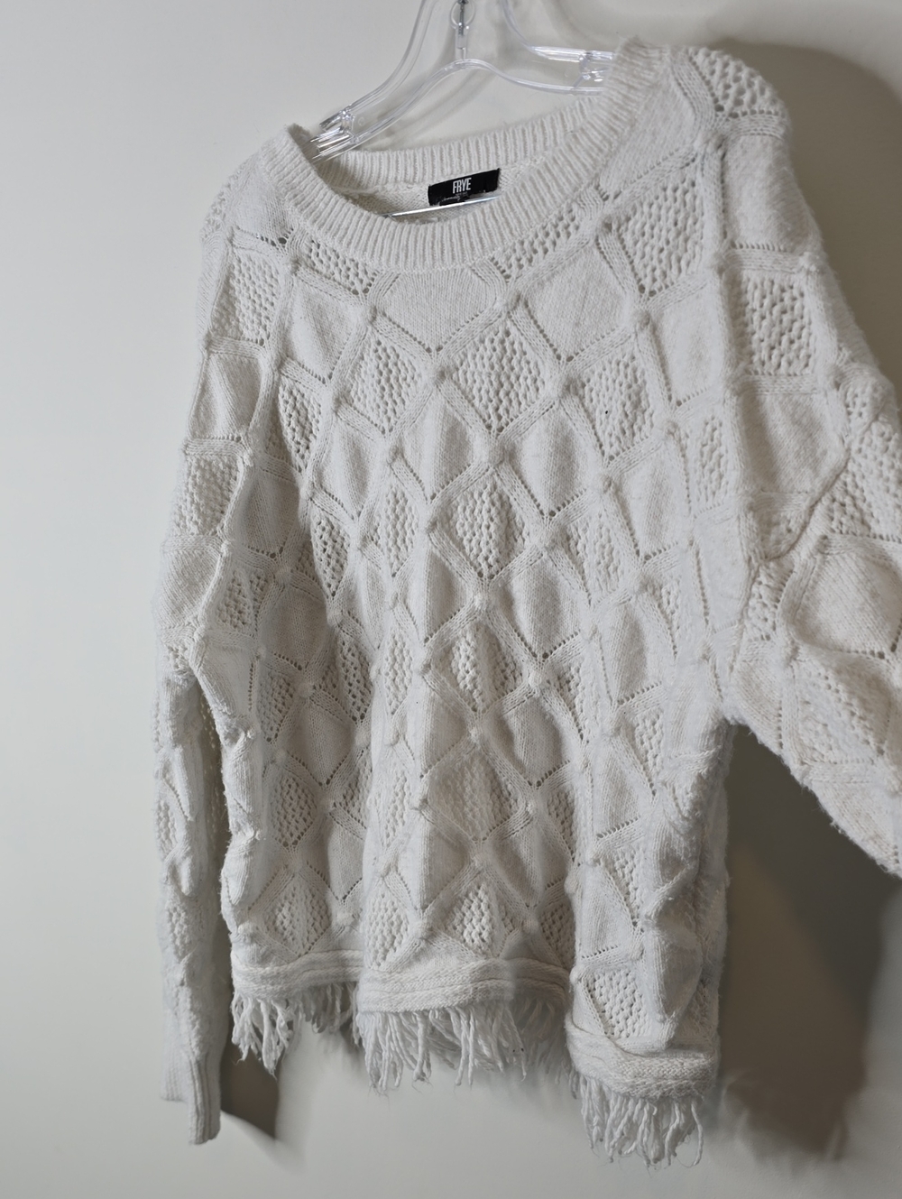 Frye White Pointelle Fringe Crew Sweater - Picture 3 of 6